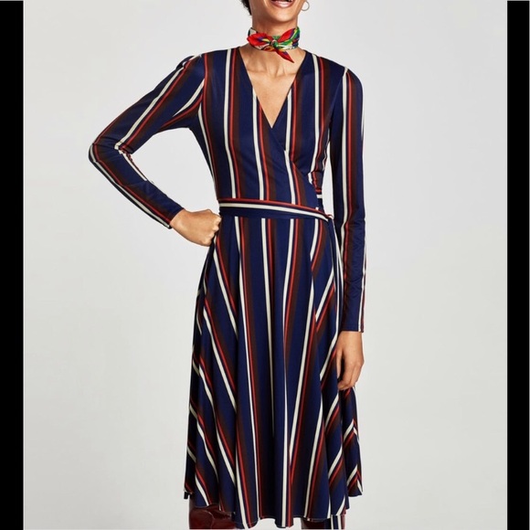 Zara Dresses & Skirts - ZARA STRIPED WRAP DRESS